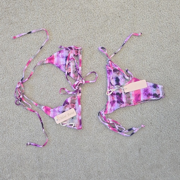 NWT Chloe Rose Revolve Dream On Pink Purple Tie-Dye Bikini Set Size Medium - Picture 8 of 8
